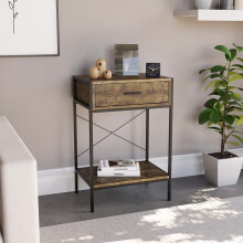(Dark Wood) Brooklyn 1-Drawer Console Table - Industrial Style
