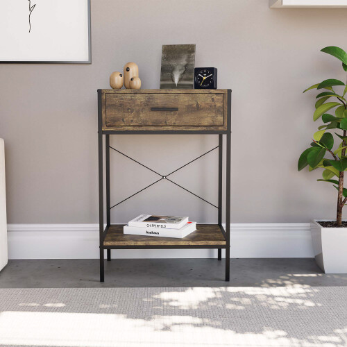 Vida Designs (Dark Wood) Brooklyn 1-Drawer Console Table - Industrial Style 2