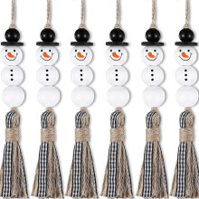 Snowman Bead Wreath Christmas Tree Ornament Christmas Wooden Hanging Beads, 6 Pieces