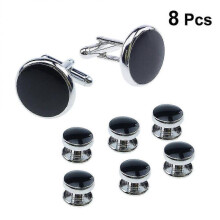 8pcs Mens Cufflinks And Studs Set for Tuxedo Shirts Business Wedding (black)