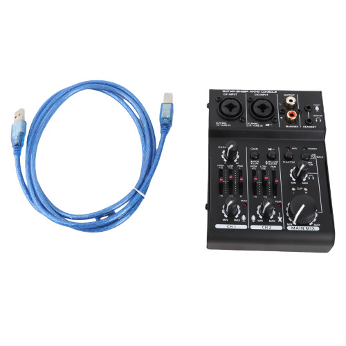 Mini 2 Channel Sound Card Mixer Digital Console 48V Phantom Power USB Powered 2