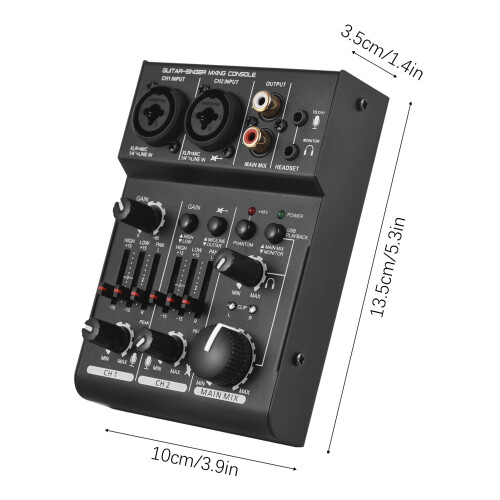 Mini 2 Channel Sound Card Mixer Digital Console 48V Phantom Power USB Powered 1