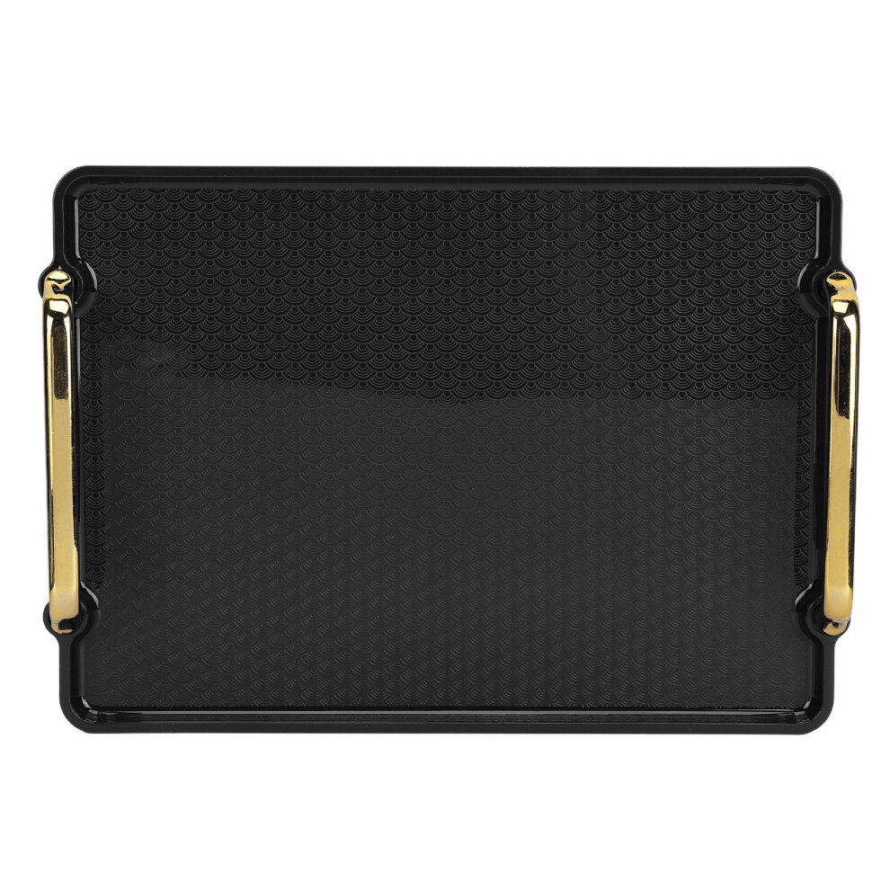 Elegant Black Plastic Decorative Serving Tray with Handles for Gifts