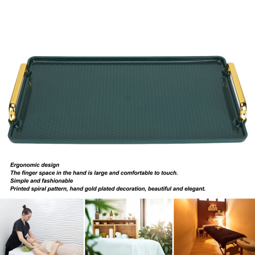 Bandeja rectangular verde de plástico PS con doble asa 2