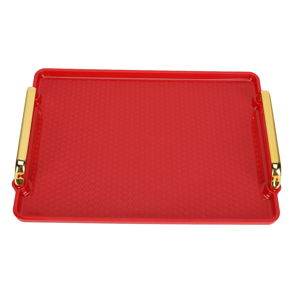 Elegant Red Plastic Decorative Tray with Handles for Gifts and Decor