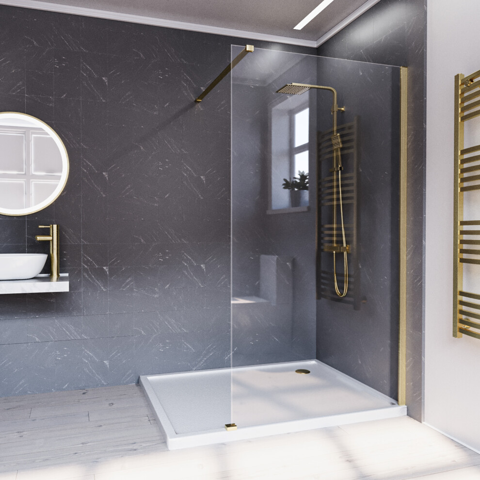 Nes Home Brushed Brass 1000Mm Wet Room Screen & Support Bar