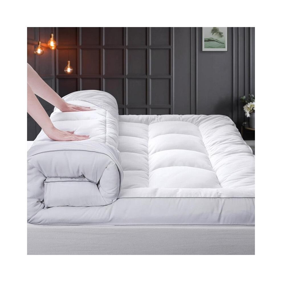 (White topper (10cm), King (150 cm x 200 cm)) Extra Thick Mesh Mattress Topper Deep Hotel Quality Thickness With Elasticized Corners | Soft & Comfy Bo-image-OPC-PKG8DBP-NEW