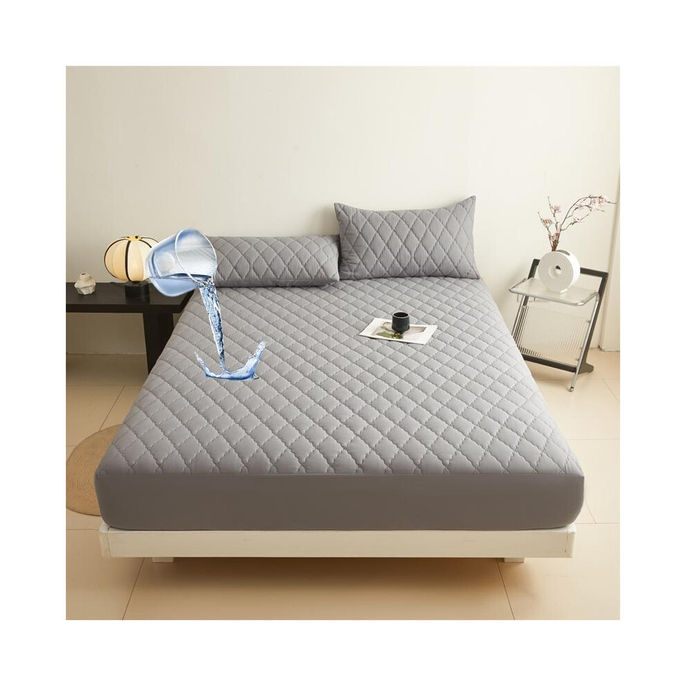 (Dark Gray, 3pcs 140*200cm) 2pcs/3pcs Waterproof Mattress Protector Cover Set, Deep Pocket Fits King Size Bed, Noiseless Soft Breathable Washable, Ide-image-OPC-PKG8DJ7-NEW