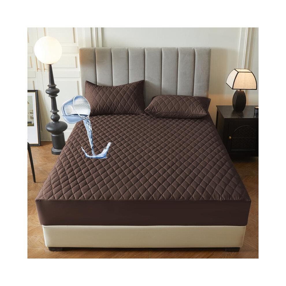 (Coffee Brown, 3pcs 200*200cm) 2pcs/3pcs Waterproof Mattress Protector Cover Set, Deep Pocket Fits King Size Bed, Noiseless Soft Breathable Washable,-image-OPC-PKG8DHQ-NEW