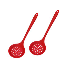 Set of 2 Kitchen Strainer Skimmer Ladle Silicone Colander-Red