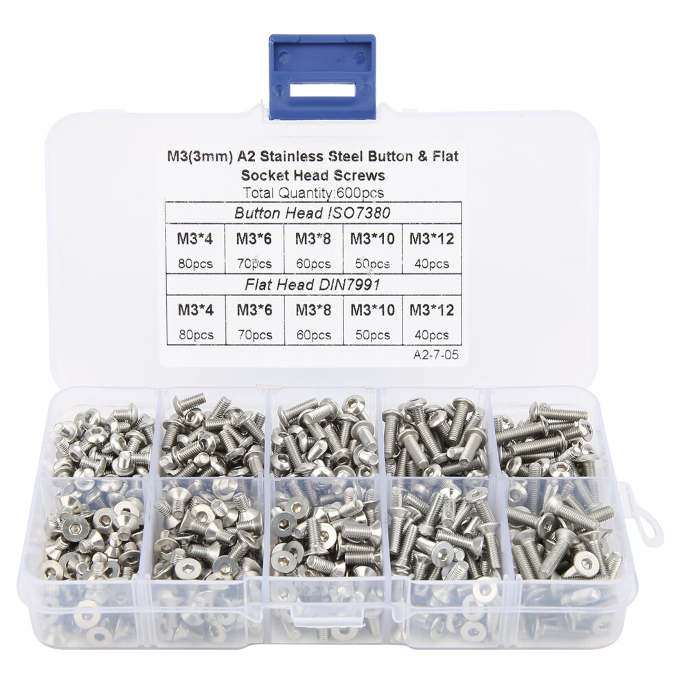 600Pcs Hex Screw Set 304 Stainless Steel Pan/Flat