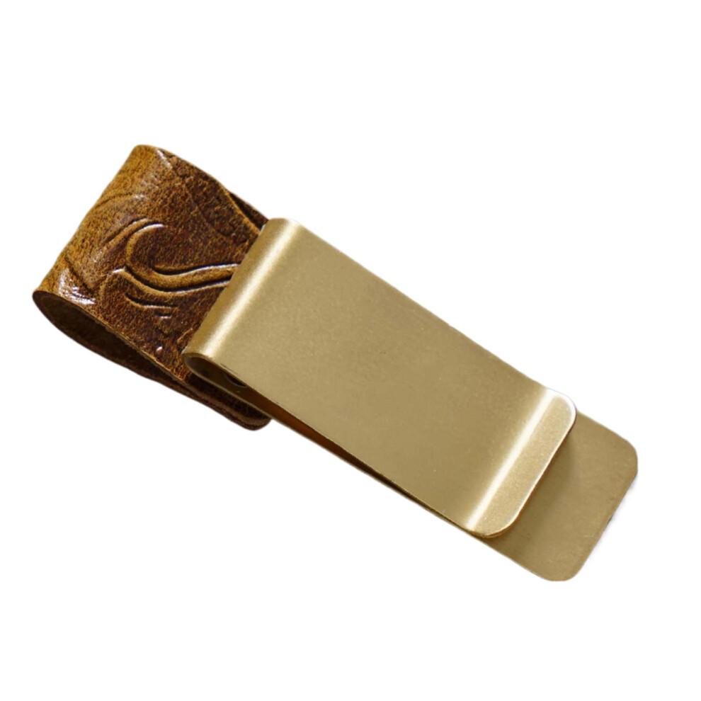 Pu Leather Pen Holder 0.9X2.76inch-Brass Carved Yellow/Brown 7751000108298