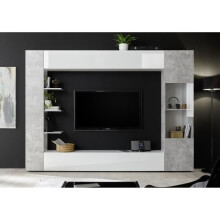 Composição mural para TV SIENNA - Laqueado branco e betão - L295 x P30 x H187 cm