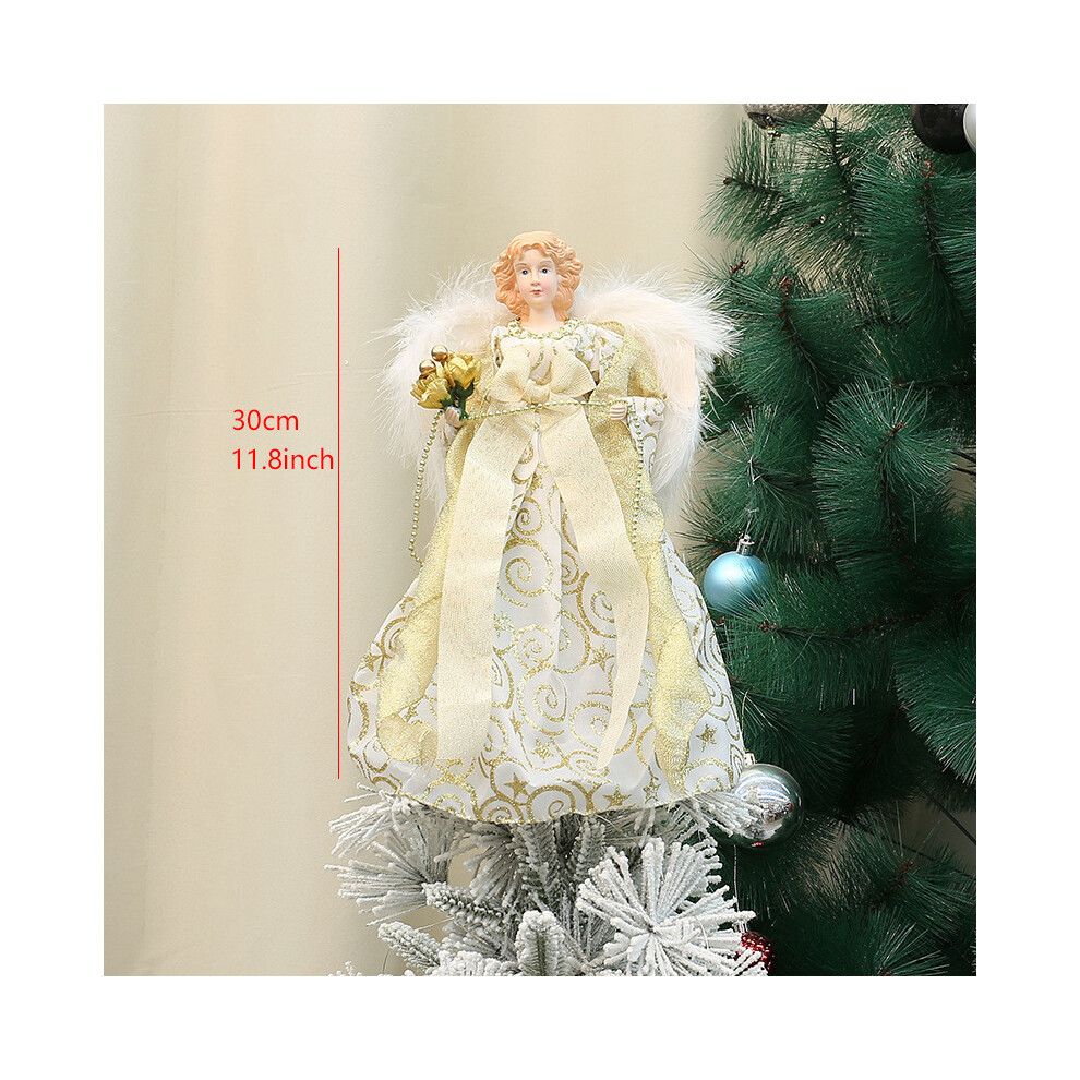 (Gold) 30Cm Christmas Angel Tree Topper Fairy Statue Xmas Ornament Home Holiday Decor Gold