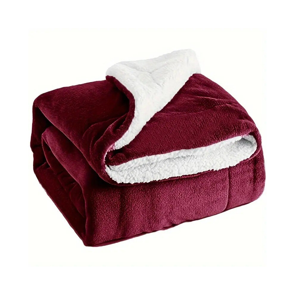 (Red, 127cmX152cm) Color Thick Solid Polyester Plush Blanket With Double Layer Warmth Use For Sleep-image-OPC-PKG92CM-NEW