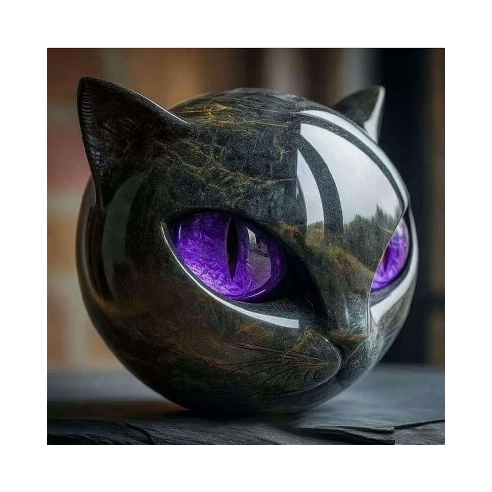 (Purple) Patterned Creative Stone Cat Resin Ornaments For Home Decoration Desktop And