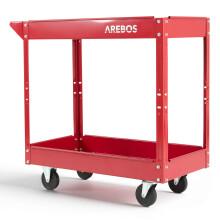 AREBOS Tool Trolley 2 Level Mobile Workshop Trolley Cart Storage Shelf on Wheels - Red