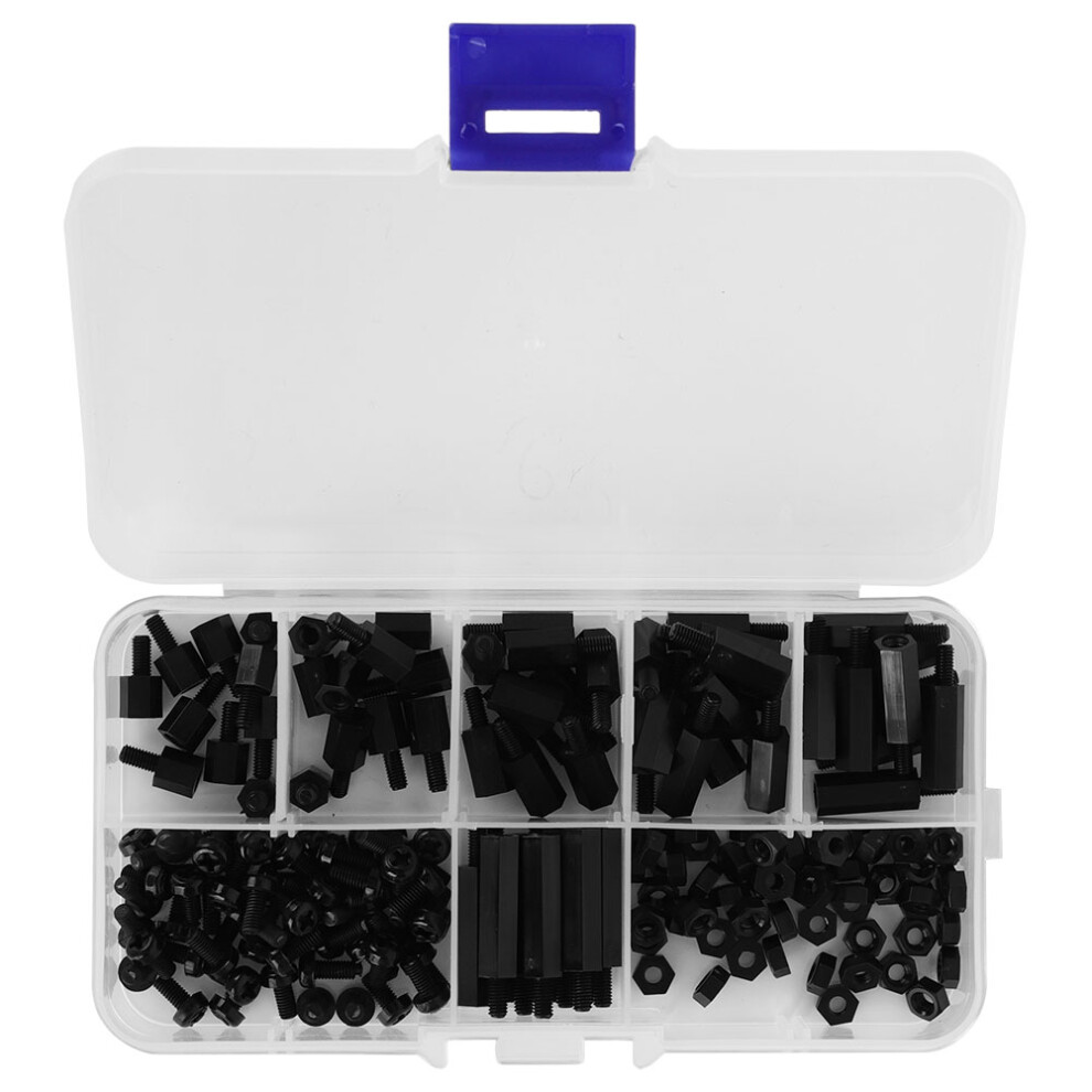 180Pcs Box M3 Nylon Screw Nut Male Female Standoff Black