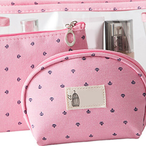 Set da 3 pochette per trucco - PVC trasparente, rosa da viaggio 2