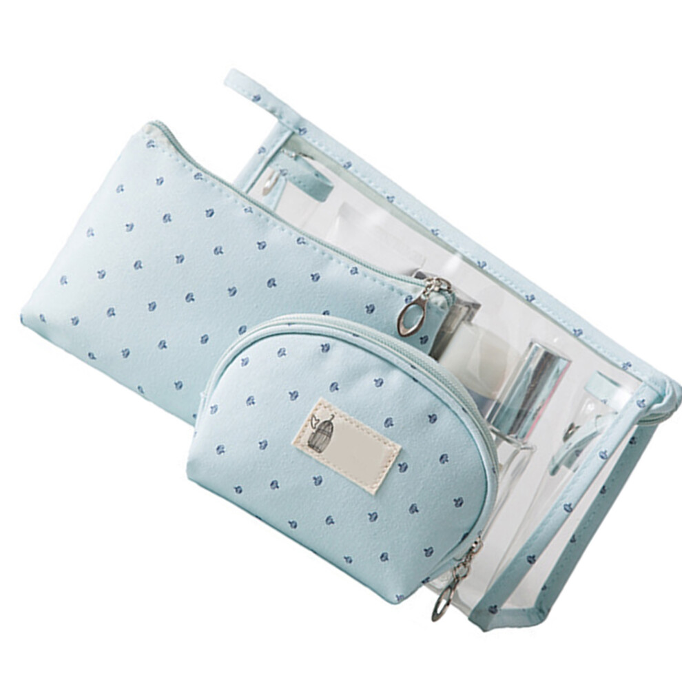 Clear PVC Makeup & Toiletry Bags 3 Pack Compact Travel Organiser for Women Blue