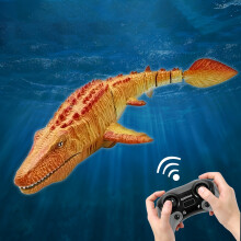 (3712-2A orange 1*battery) Mosasaur Dinosaur Toy, Upgraded Remote Control Water/Pool Toy, Remote Control Dinosaur with Light and Water Spray, Rechargeable