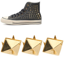 100 Stück Metall-Nieten, 12mm Quadratische Pyramide Punk-Nieten für Kleidung, Schuhe, Taschen, Gold