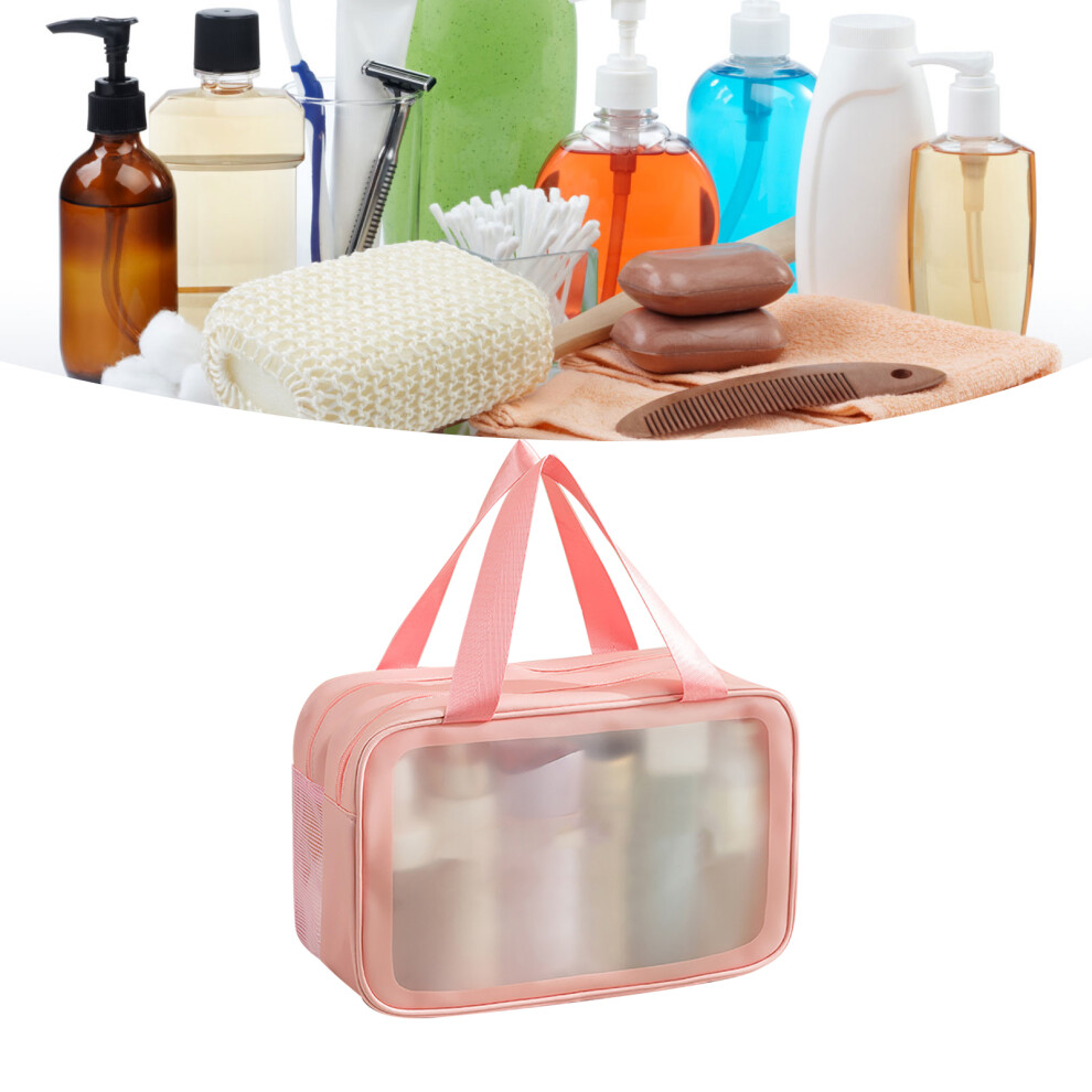 Pink Large Waterproof Pvc Makeup Bag 31X15x21cm With Double Layer Separation