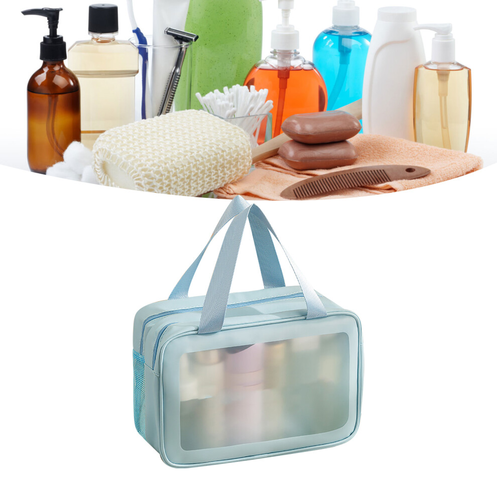 Blue Waterproof Pvc Double Layer Travel Makeup Bag 31X15x21cm