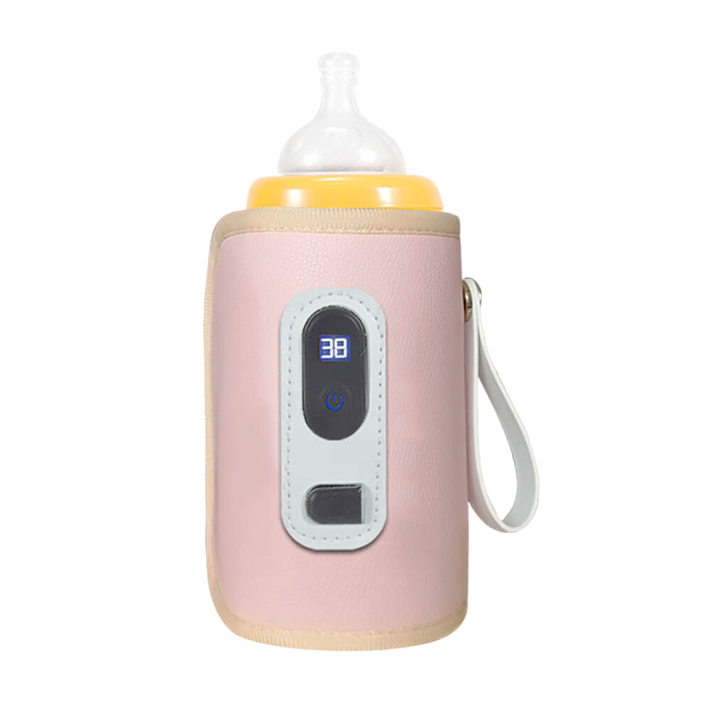 Milk Bottle Warmer Bag With Lcd, 5 Speed Temp, Waterproof, Usb, 30X14cm Pink