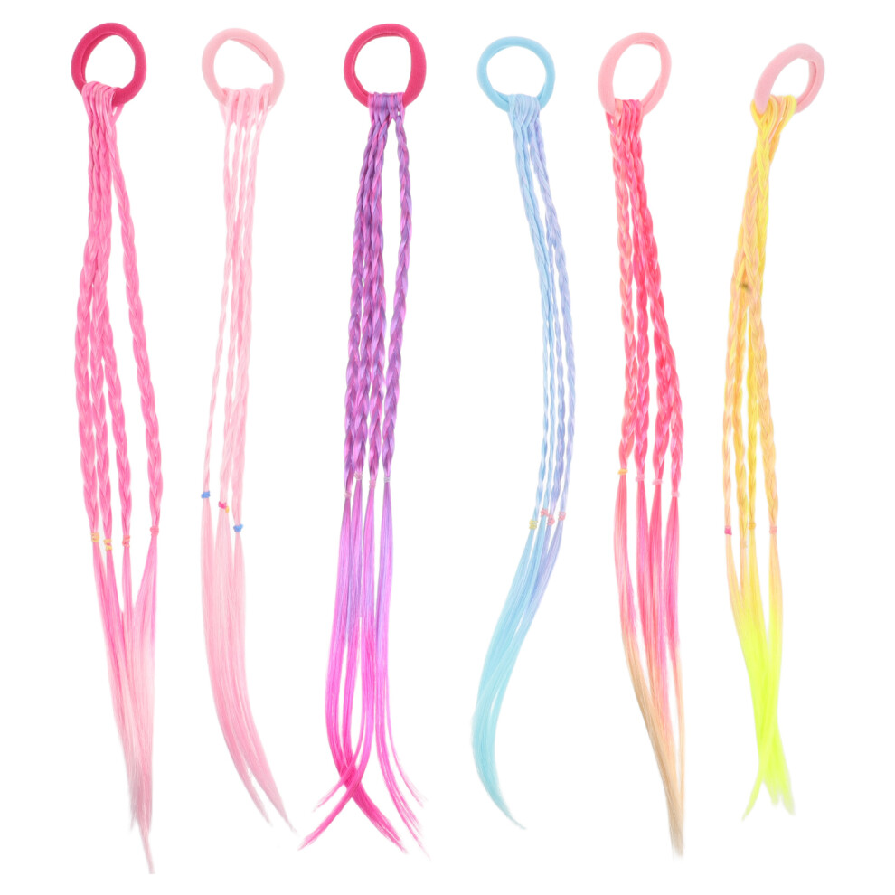 Solustre Unisex 6Pcs Colorful Braiding Hair Extensions Ponytail With Elastic Tie