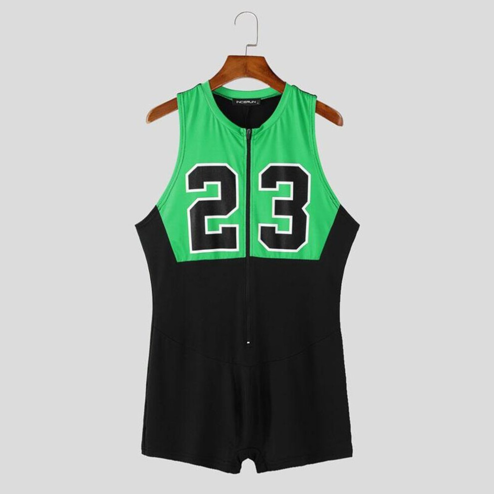(5XL, green) Incerun Men Sleeveless Letter Print Homewear Skinny Jumpsuits Romper One Piece Suit-image-OPC-PKGCFXK-NEW