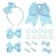 (Sky blue) 20 Pcs Uniform Hair Bows Headband Hair Clips Hair Ties Curly Korker Bows School Hair Accessories Set for Women Girls yellow