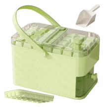 (Fruit green 28 grid) Plastic Ice Maker Reusable Press Type Ice Box with Lid and Bin Refrigerator Ice Mold Easy Press to Release Ice