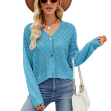 (S, Blue) Womens Long Sleeve Cropped Cardigan Sweaters Hollow Out Knit Boleros Shrugs V Neck Button Down Knitwear Cardigans Tops Purple XL