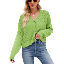 (L, Green) Womens Long Sleeve Cropped Cardigan Sweaters Hollow Out Knit Boleros Shrugs V Neck Button Down Knitwear Cardigans Tops Purple XL