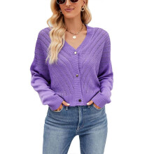 (XL, Purple) Womens Long Sleeve Cropped Cardigan Sweaters Hollow Out Knit Boleros Shrugs V Neck Button Down Knitwear Cardigans Tops Purple XL