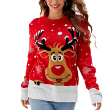 (XXL, A1073) Women's Christmas Snowflake Reindeer Knitted Sweater Jumper Long Sleeve Crew Neck Tree Animal Print Pullover Knitwear A1048 XL