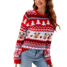 (XXL, A1051) Women's Christmas Snowflake Reindeer Knitted Sweater Jumper Long Sleeve Crew Neck Tree Animal Print Pullover Knitwear A1048 XL