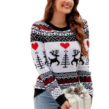 (M, A1048) Women's Christmas Snowflake Reindeer Knitted Sweater Jumper Long Sleeve Crew Neck Tree Animal Print Pullover Knitwear A1048 XL