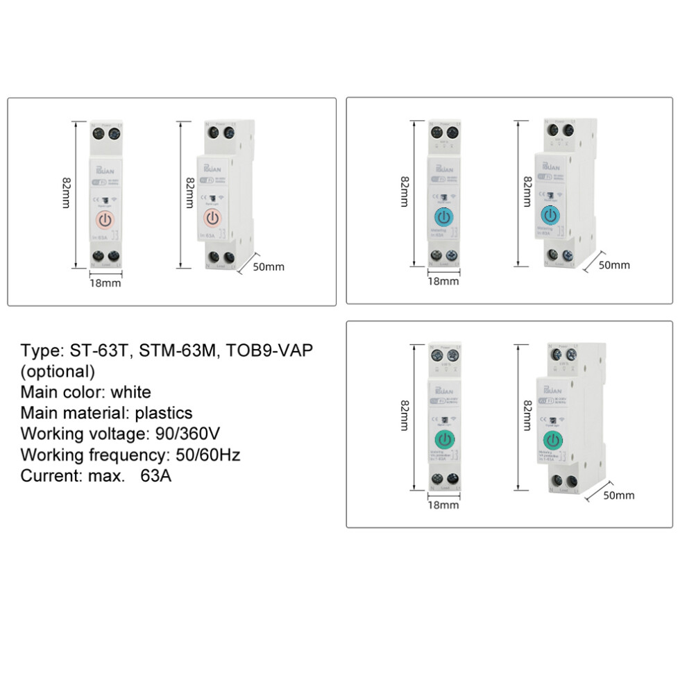 Wifi Smart Switch 63A With Voltage & Current Monitoring 82X50x18mm 8761349496542
