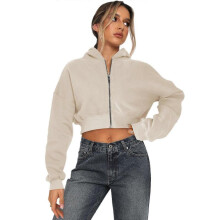 (XL, apricot) Fashionable Hoodie Jackets for Women Easy to Wear Zip Front Casual Crop Top Comfortable Long Sleeve Pullover Gray XL