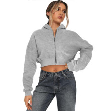 (S, flower ash) Fashionable Hoodie Jackets for Women Easy to Wear Zip Front Casual Crop Top Comfortable Long Sleeve Pullover  Gray XL