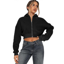 (L, Black) Fashionable Hoodie Jackets for Women Easy to Wear Zip Front Casual Crop Top Comfortable Long Sleeve Pullover Gray XL