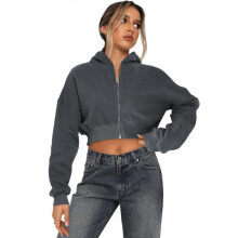 (M, Gray) Fashionable Hoodie Jackets for Women Easy to Wear Zip Front Casual Crop Top Comfortable Long Sleeve Pullover  Gray XL