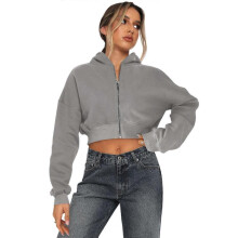(L, coffee ash) Fashionable Hoodie Jackets for Women Easy to Wear Zip Front Casual Crop Top Comfortable Long Sleeve Pullover Gray XL