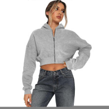 (L, flower ash) Fashionable Hoodie Jackets for Women Easy to Wear Zip Front Casual Crop Top Comfortable Long Sleeve Pullover Gray XL