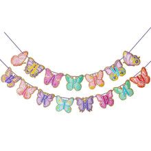 (Pink) Creative Butterfly Birthday Pennants Charm Butterfly Birthday Party Glitter Banner Decorations DIY Decor for Celebration Purple