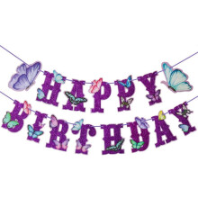 (Purple) Creative Butterfly Birthday Pennants Charm Butterfly Birthday Party Glitter Banner Decorations DIY Decor for Celebration  Purple