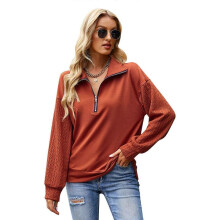 (L, Orange) Women's Long Sleeve Zipper Neck Solid Shirt Casual Sweatshirts Casual Stand Collar Shirt Pullovers Shirt Tops Sweatshirt White XL.