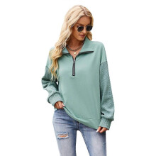 (S, Green) Women's Long Sleeve Zipper Neck Solid Shirt Casual Sweatshirts Casual Stand Collar Shirt Pullovers Shirt Tops Sweatshirt White XL.
